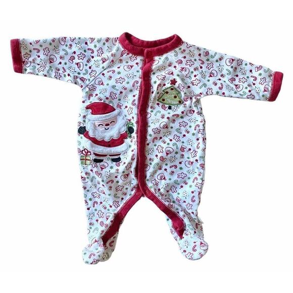 Baby’s Christmas Footed Pajamas with printed designs snd appliqué, Sz:0-3m - Picture 1 of 5